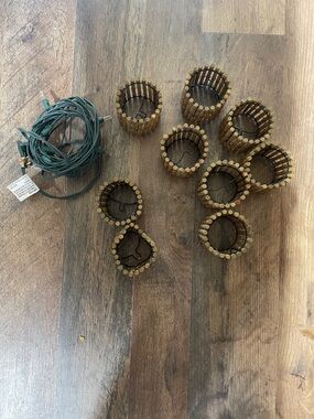 Wooden Bead Napkin Rings - Brown Set of 8